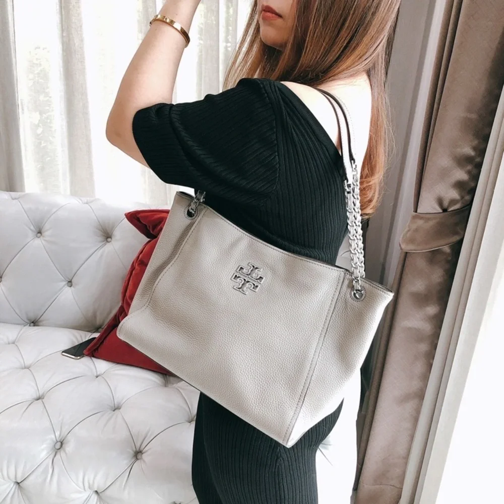 Tory Burch gray leather Britten Tote